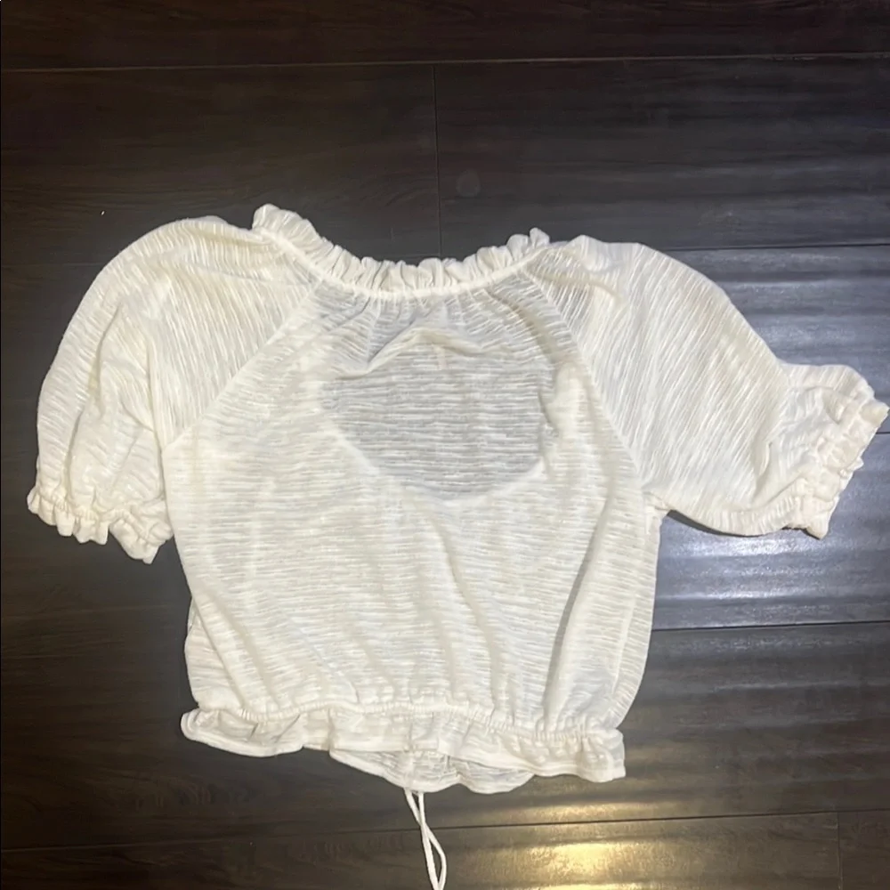 Free People Dorothy Short Sleeve Puff Sleeve Ruffled Tie Front Crop Top Size S